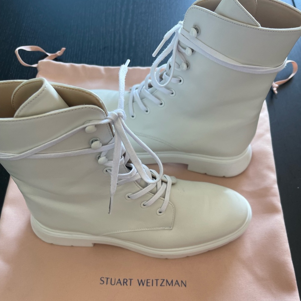 Stuart Weitzman White Mckenzee Combat Boot - image 1